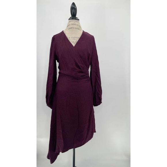 INTERMIX NWT Nadia Purple Pure Silk Jacquard NWT V-neck Midi Dress US 8 - Picture 13 of 15